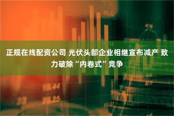 正规在线配资公司 光伏头部企业相继宣布减产 致力破除“内卷式”竞争