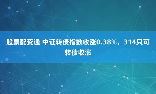 股票配资通 中证转债指数收涨0.38%，314只可转债收涨